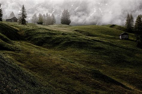 Negro Campos Niebla Hierba Gris Verde Cerros Paisajes Piqsels