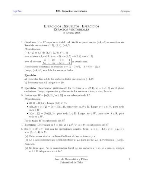 Ejercicios Resueltos Ejercicios Espacios Vectoriales