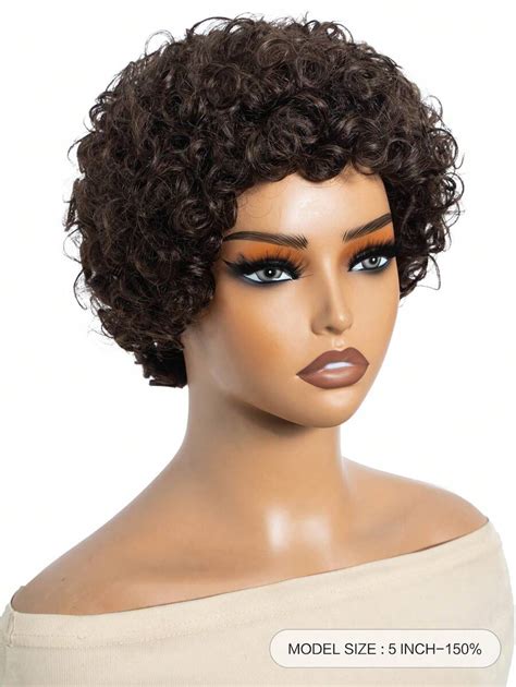 Peruca Curta De Cabelo Humano Afro Encaracolado Corte Pixie