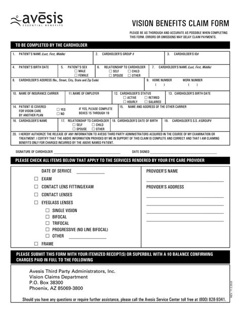 Vision Benefits Claim Form ≡ Fill Out Printable Pdf Forms Online