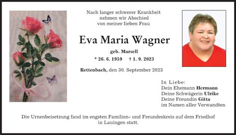 Traueranzeigen Von Eva Maria Wagner Augsburger Allgemeine Zeitung