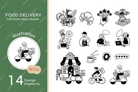 Premium Vector Vector Hand Drawn Food Delivery Set1