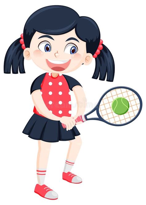 Cute Girl Tennis Player Cartoon Stock Vector Illustration Of Action