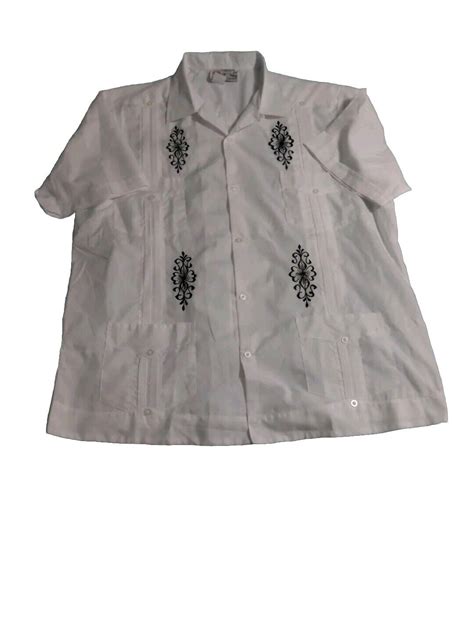 Authentic Mexican White Guayabera Men S Shirt Size 44 Gem