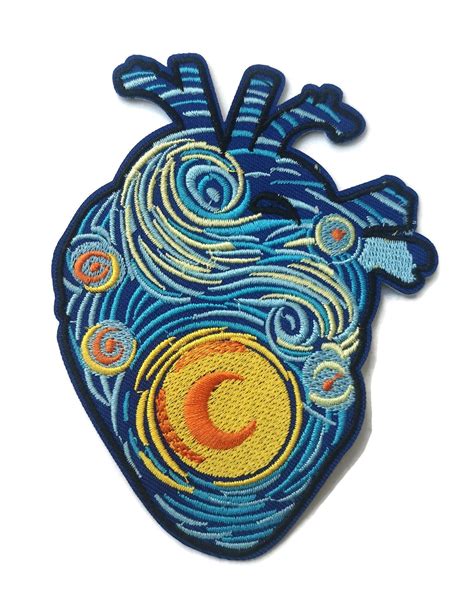 Van Gogh Starry Night Embroidered Anatomical Heart Patch Iron On