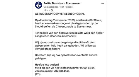 Zoetermeers Dagblad Getuigenoproep Ongeval Slootdreef Bij