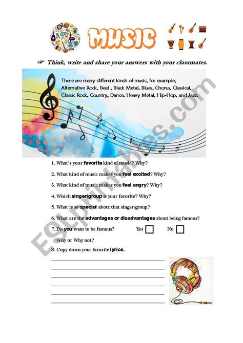 Music ESL Worksheet By Christyc