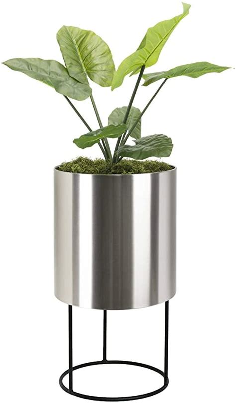 Modern Tall Planter Knox Brushed Stainless Steel Planter With Stand