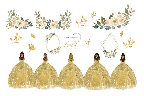 Elegant Gold Princess Dresses Clipart By Sunflower Day Love Thehungryjpeg