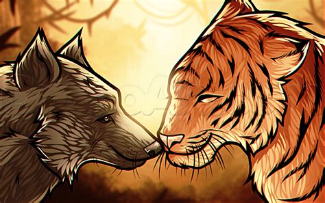 How to Draw a Wolf and Tiger, Step by Step, forest animals, Animals, FREE Online Drawing ...