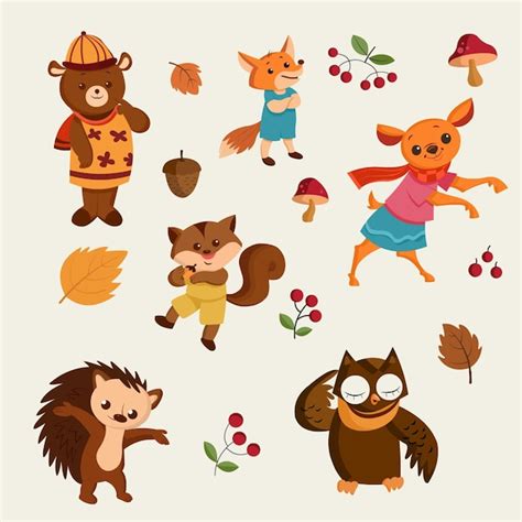 Premium Vector | Cartoon autumn animals collection