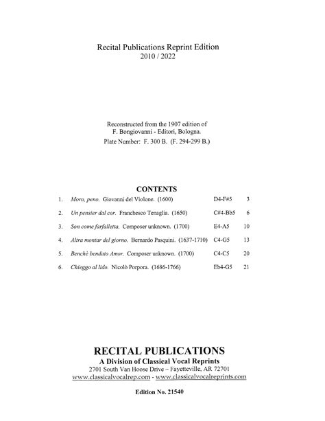 Antiche cantate d'amore – Classical Vocal Reprints