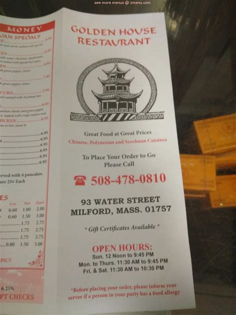 Online Menu Of Golden House Chinese Restaurant Restaurant Milford