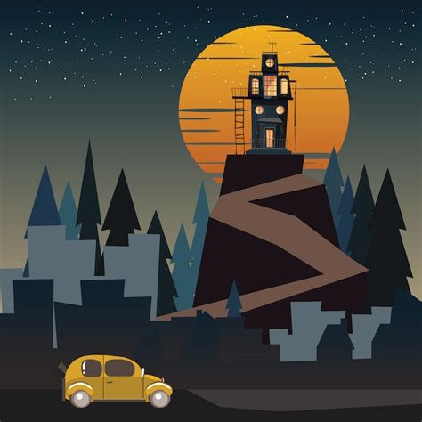 Premium Vector Spooky Housed In Mountains Vector Illustration