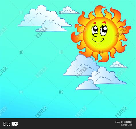 Cartoon Sun Clouds On Blue Sky Vector And Photo Bigstock