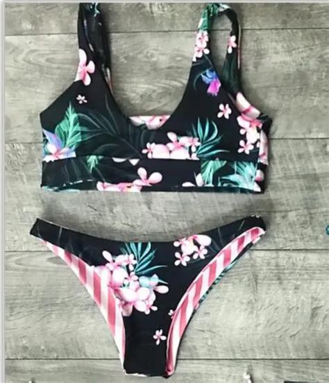 2018 New Double Wear Flower Printed Two Piece Bikini Sexy Fashion