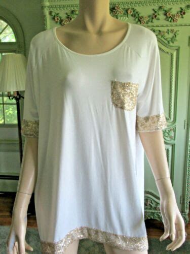 Chico S Gold Sequin Pocket Tee Nwt Antique White Cuffs Gold