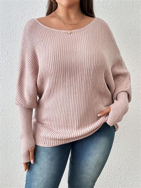 Shein Lune Plus Batwing Sleeve Ribbed Knit Sweater Shein Usa