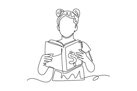 Premium Vector Single One Line Drawing Happy Girl Reading Financial