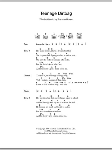 Teenage Dirtbag by Wheatus - Guitar Chords/Lyrics - Guitar Instructor