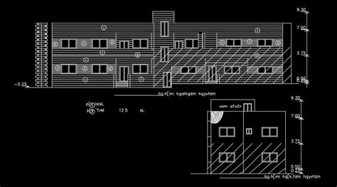 The Front Elevation View Of The 30x10m House Building Autocad Drawing Cadbull