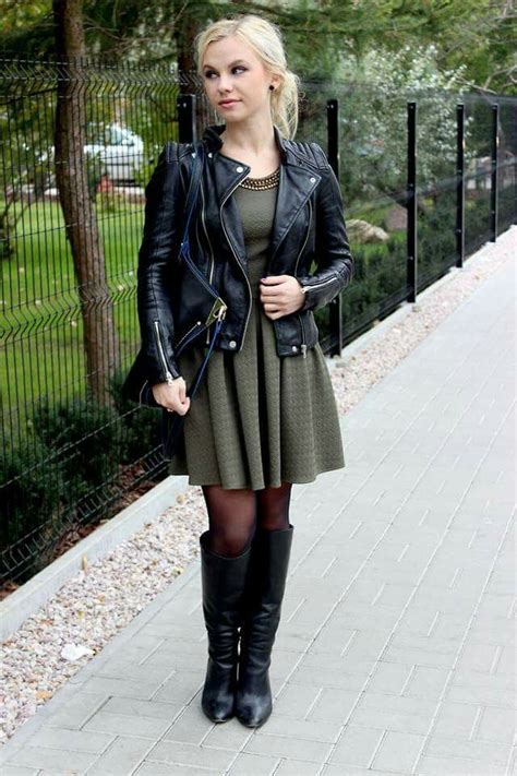 Leadher Laarzen Jurkje Jasje Fashion Autumn Fashion Dress With Boots