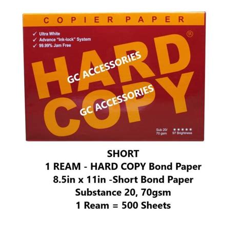 Hard Copy Bond Paper Ream Short Bond Paper Size X Inches