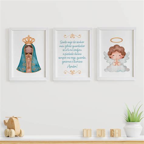 Quadros para quarto de bebê Nossa Senhora Anjo Oração Elo7