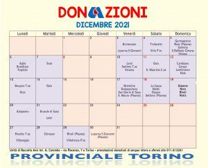 Calendario Prelievi Dicembre Avis Provinciale Torino