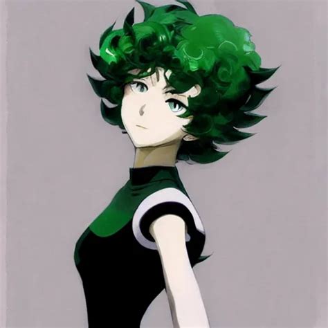 Painting Of Tatsumaki From One Punch Man Green Hair Stable Diffusion