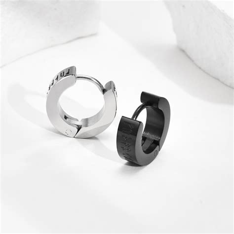 Vnox Men Norse Viking Runes Hoop Earring Stainless Steel Huggie Ear