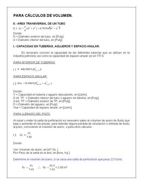 Formulario Mejorado - formulas - PARA CÁLCULOS DE VOLUMEN. 0.- AREA