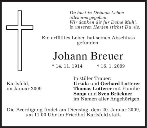 Traueranzeigen Von Johann Breuer Trauer Merkur De