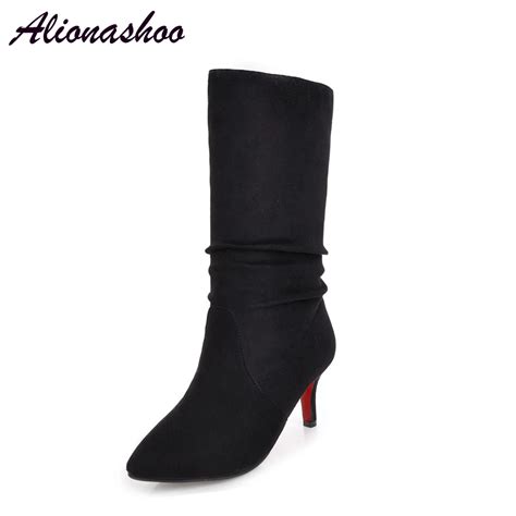 Alionashoo Sexy High Heel Fashion Boots Women Mid Calf Boots Pointed