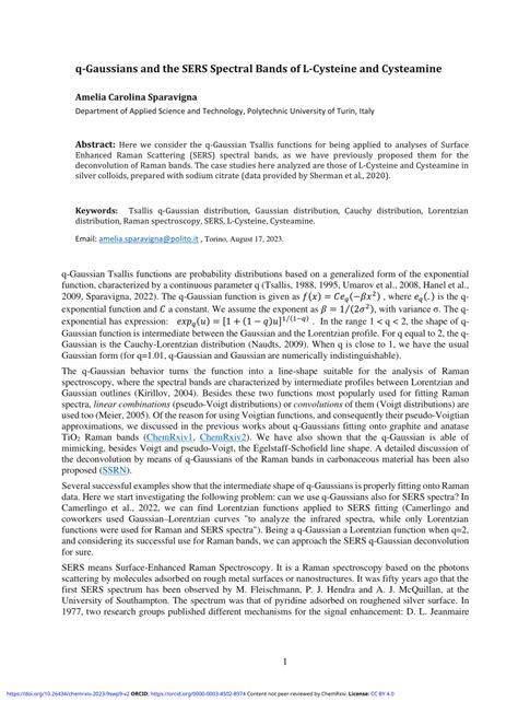 Pdf Q Gaussians And The Sers Spectral Bands Of L Cysteine And Cysteamine