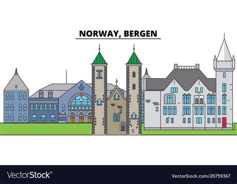 Norway Bergen City Skyline Architecture Royalty Free Vector