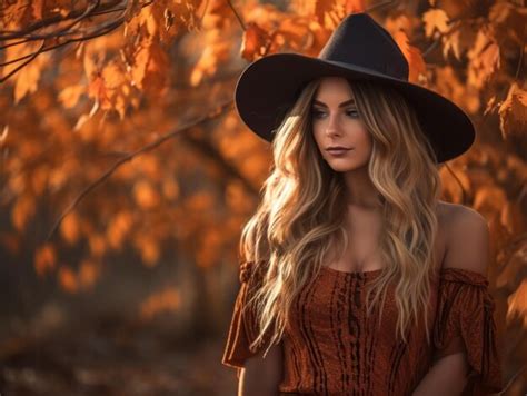 Premium AI Image A Beautiful Blonde Woman In An Orange Dress And Hat