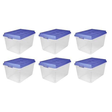 Open Box Hefty 72 Qt Hi Rise Plastic Storage Container Wlid 6pk Baja Blue