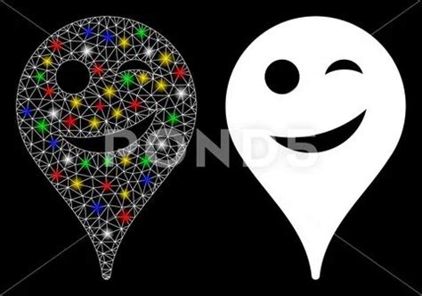 Flare Mesh Network Joke Smiley Map Marker Icon With Flare Spots