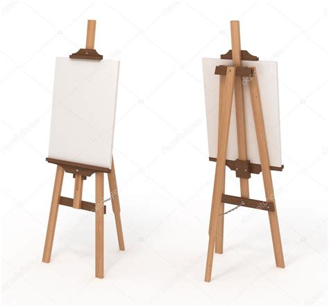 Wooden Easel With Blank Canvas Front And Back Isolated Stock Photo