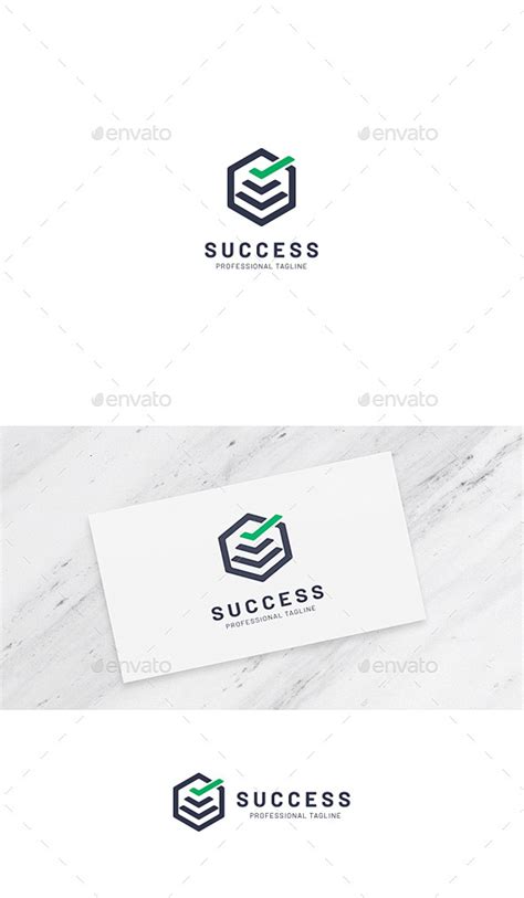 成功六角符号标志模板Success Hexagon Symbols Logo Templates应用 最好的 盒子 冠军 复选标记