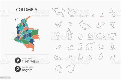 詳細な国の地図とコロンビアの地図都市総面積首都のマップ要素 アイコンのベクターアート素材や画像を多数ご用意 アイコン アイデア