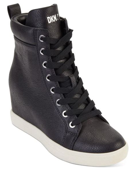 Dkny Calz Lace Up Hidden Wedge High Top Sneakers In Black Lyst