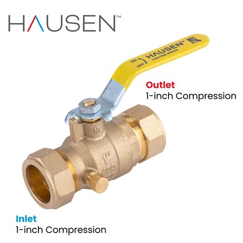 1-inch Compression Standard Port Brass Ball Valve with Drain; Lead Free