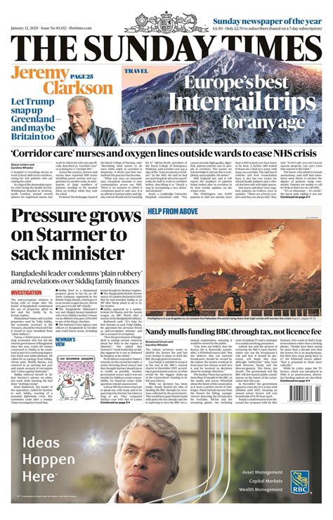 sunday times front page   january  tomorrows papers today