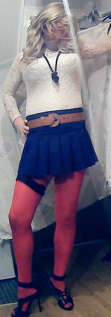 Blonde CD Slut In Red Stockings Photo AShemaletube