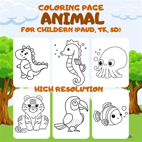 jual kertas mewarnai tema hewan  paud tk sd coloring hewan