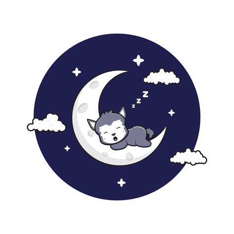 Cute Wolf Sleep On The Crescent Moon Cartoon Icon Illustration 3224541