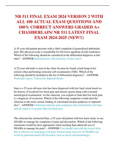 NR 511 FINAL EXAM 2024 VERSION 2 WITH ALL 100 ACTUAL EXAM QUESTIONS AND