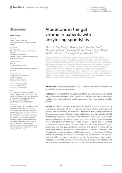 PDF Alterations In The Gut Virome In Patients With Ankylosing Spondylitis